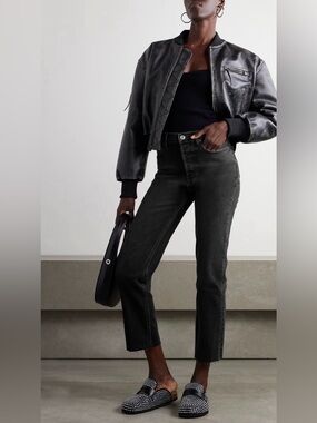 Re/Done 70s Stove Pipe cropped distressed high-rise straight-leg jeans